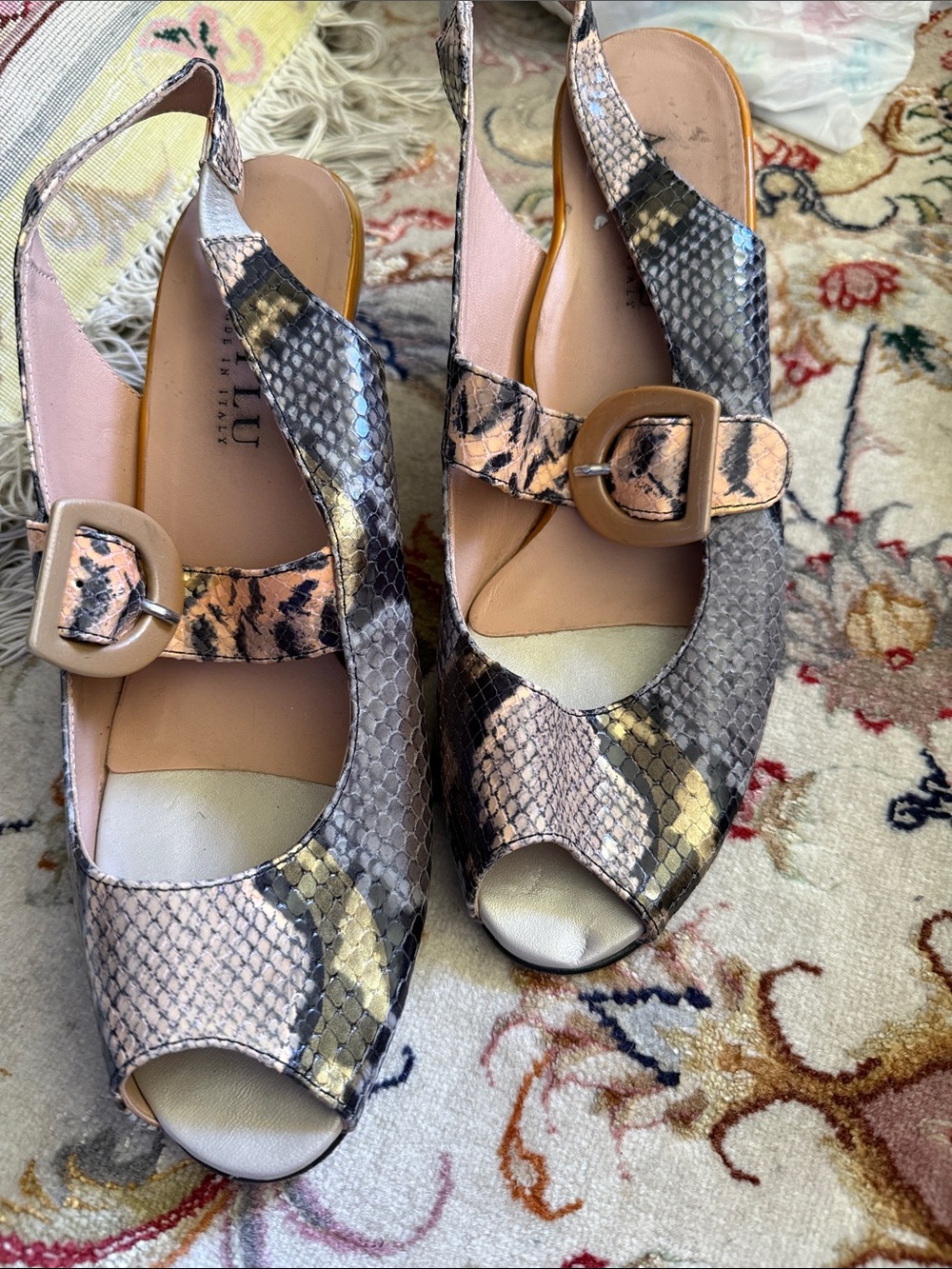Women’s Slingback Peep-Toe Sandals in Snake Print
